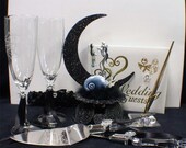 HILL Nightmare before Christmas Wedding Cake topper Lot Disney glasses, knife, book , pen set Jack Sally Halloween LIMITED Edition top