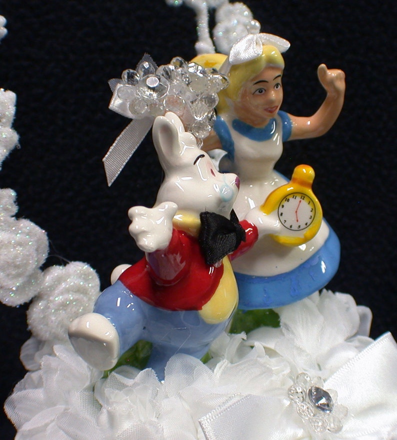 Its about Time Cute Cat & Alice in Wonderland Wedding Cake Topper Funny Groom top image 2