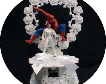 Spiderman Mary Jane Super Hero Wedding Theme U PICK Cake Topper or Glasses, Knife set or Guest Book Pen Holder