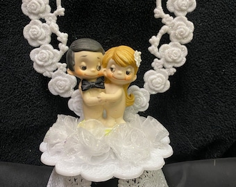 LOVE IS..... Wedding Cake topper Kim Casali, Stefano Casali figure Groom top adorbale figurine moon backdrop