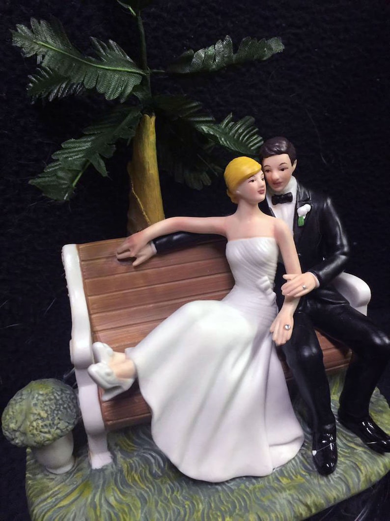 Park Bench Informal Beach Wedding Cake Topper Outdoor Palm Tree ...