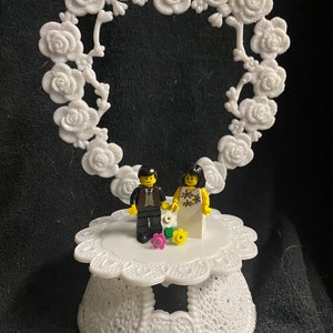 Lego Bride and Groom Top Wedding Cake Topper. Funny Brown hair