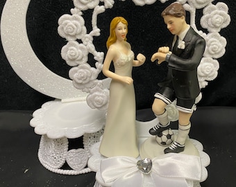 New Soccer Football Lovers ball Wedding Cake Topper sports Lover groom top Ball  Funny