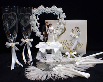 STAR WAR Han Solo Princess Liea Wedding Cake topper LOT toasting glasses, knife and server