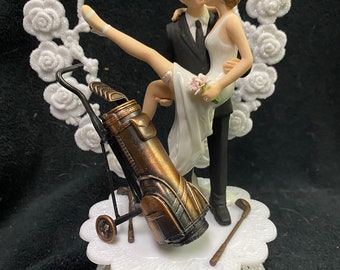 Porcelain Golfer Wedding Cake Topper Funny Groom top Golf Golfing Bag club groom top FOUR funny Engagement Anniversary