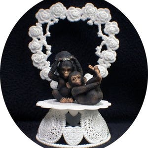 Your My Cutie. Heart Chimp Wedding Cake topper Groom topper. Zoo Monkey nature Funny. engagement party
