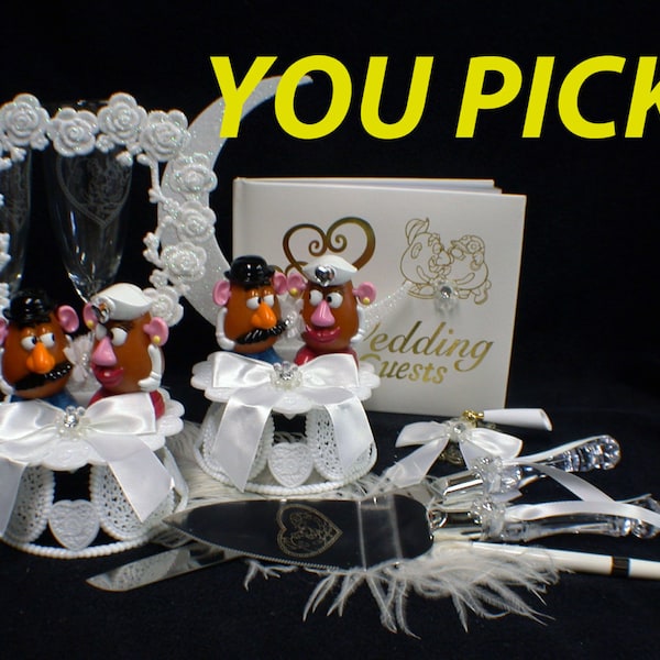 Potato Head Funny  Toy Story U PICK Wedding Cake topper OR Glasses Knife set Or Guest Book pen Holder