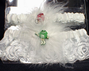 Mrs Green M&M  Red, Yellow Or Blue Mr Wedding Garter Arm band lot small to x-large adjustable White