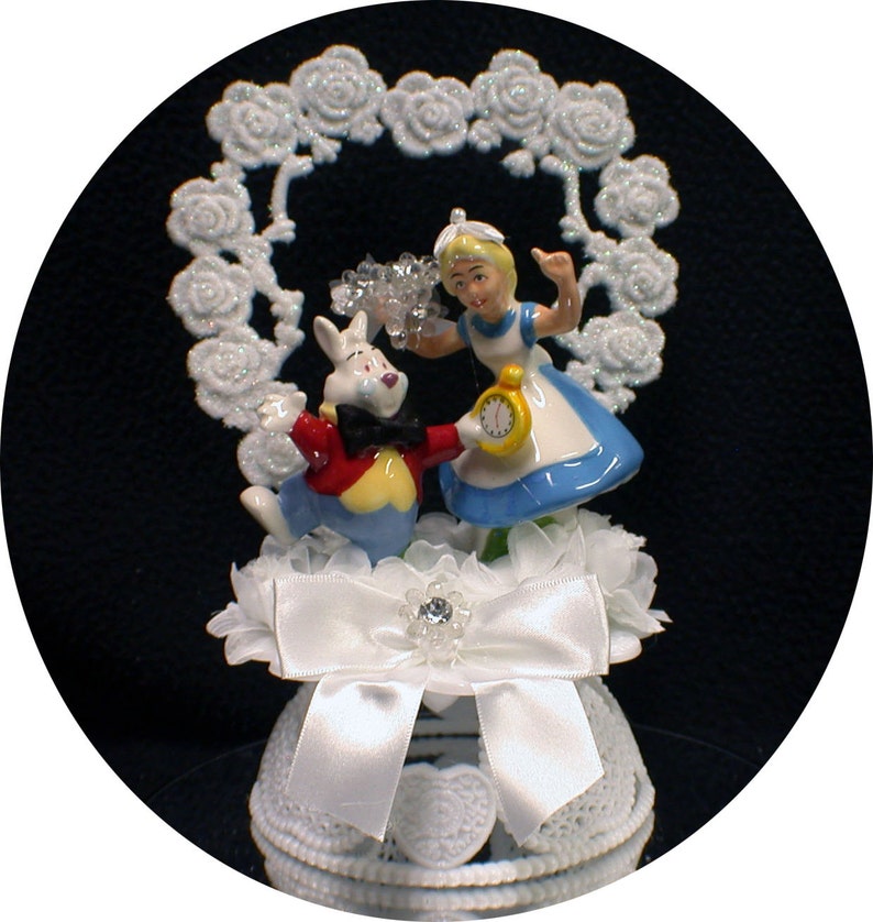 Its about Time Cute Cat & Alice in Wonderland Wedding Cake Topper Funny Groom top image 1