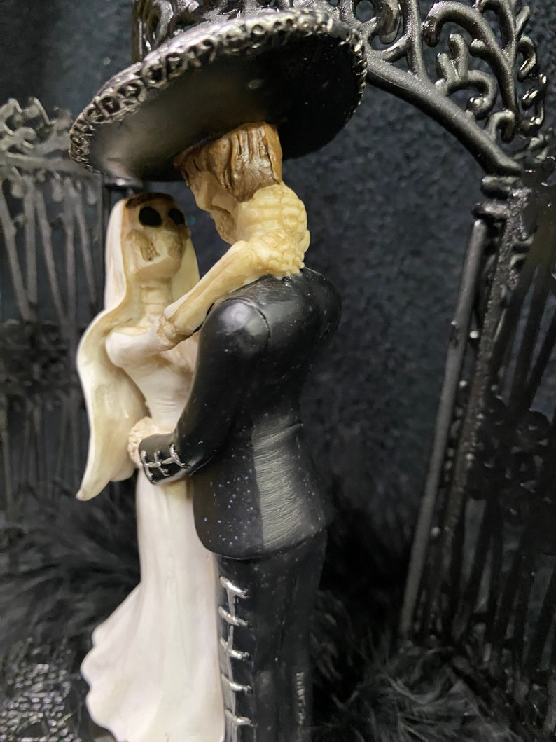 Mexican Slumberous Day of the DEAD Halloween Wedding Cake Topper Skeleton top Groom top Black gateway image 3