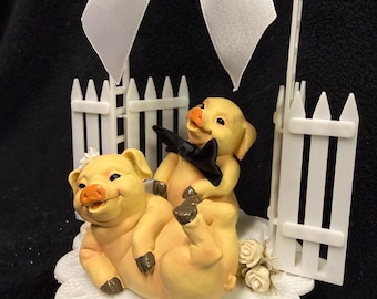 Pig Wedding Cake Topper funny top Shower Groom engagement Garden Gateway Backdrop Hog Farmer country western