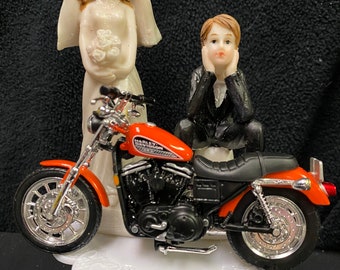 RED Bike Motorcycle wedding Cake topper Harley davidson field " Born to Ride" Live to Ride, Ride to Live