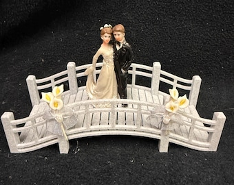Calla lily detail Bride and Groom on cute bridge Wedding Cake Topper Groom top  Classic Camping, romance