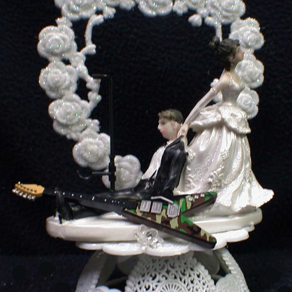 Hard Rock all night long  Electric GUITAR Base w/stand Wedding Cake Topper Rockstar Rocker Bride and Groom top Rock n Roll Groom's Cake