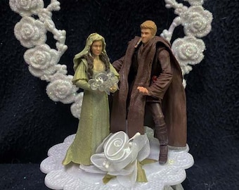 STAR WAR Padmé Amidala  & Darth Vader Heart Backdrop  Princess Liea and Lukes parents Wedding Cake topper LOT glasses, knife, book