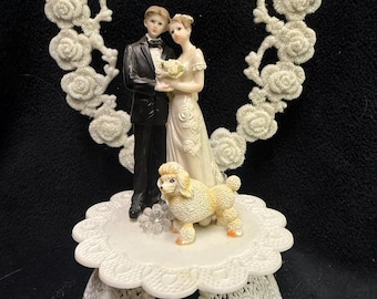 White poodle animal Funny Dog Lover Wedding Cake Topper Puppy Groom top Pet lover