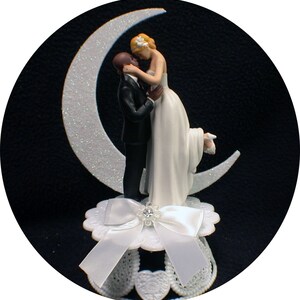 sexy Bald African-American Groom Wedding Cake Topper PICK Caucasian or Black Bride Interracial blond or brown hair image 6