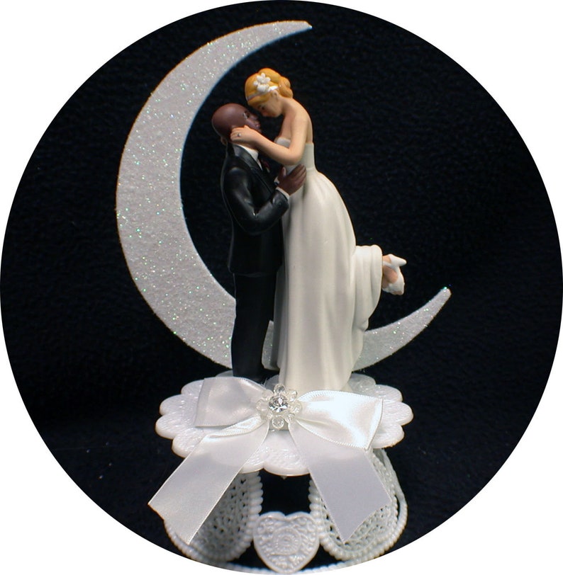 sexy Bald African-American Groom Wedding Cake Topper PICK Caucasian or Black Bride Interracial blond or brown hair image 6