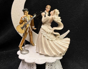 Gold suit Elvis Presley King Las Vegas Wedding cake topper Funny mic gold  blazer  top