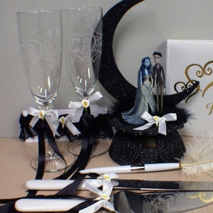 Limited Edition Corpse Bride Wedding Cake topper LOT Glasses knife server set groom top  moon (NO book included)
