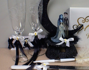 Limited Edition Corpse Bride Wedding Cake topper LOT Glasses knife server set groom top  moon (NO book included)