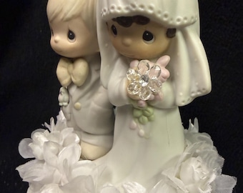 interracial Black Hispanic Bride, White Groom  wedding Cake Topper Precious moments,  Groom Top sweet Bride Figurine. #2