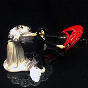 Winter Wonderland Sport SNOWMOBILE Wedding Cake Topper FUNNY ICE Snow Groom top Bride draging her groom image 4