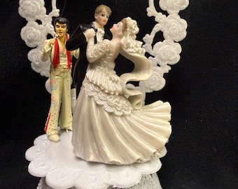 DANCE Elvis Presley King Las Vegas Wedding cake topper Funny Ivory Jumpsuit top groom top