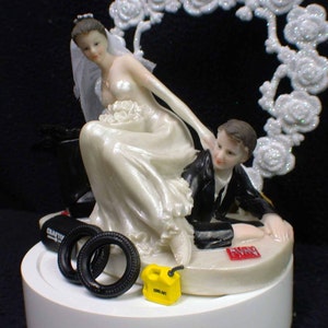 Car AUTO MECHANIC tools Wedding Cake Topper Bride & Groom top tire FUNNY Racing Time to go image 1