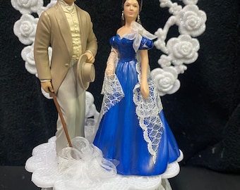 Robe bleue Autant en emporte le vent Scarlett O'Hara & Rhett Majordome pour gâteau de mariage Haut de mariée fiançailles douche, anniversaire classique