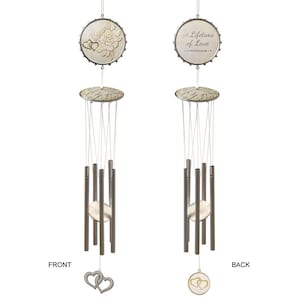 Wedding 25th Anniversary wind chime elegant rose design. Keepsake Gift Windchime sliverr