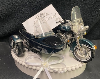 Sweet w/ Harley Davidson Motorcycle classic with side Car Bike Wedding Cake Topper Groom Top Centerpiece Classic red