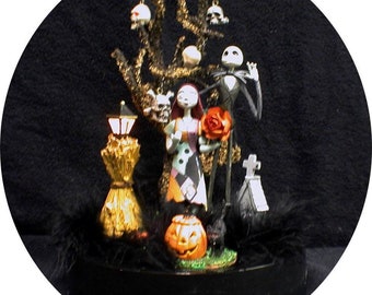 Jack & Sally Nightmare before Christmas Wedding Cake topper Skeleton Halloween Scary tree Real working light. Groom cake centerpiece shower