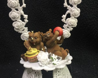 Adorables Ours Miel Nature oursons Coeur Mariage Gâteau Topper groom top Drôle Cabane engagment douche chasse Sauvage