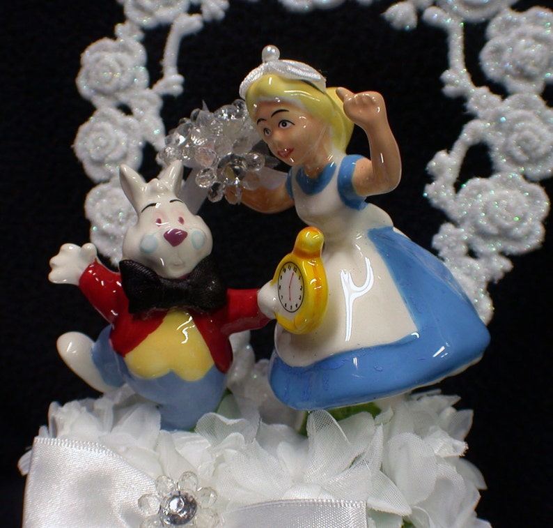 Its about Time Cute Cat & Alice in Wonderland Wedding Cake Topper Funny Groom top image 3