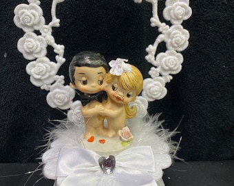 LOVE IS..... Wedding Cake topper Kim Casali, Stefano Casali figure Groom top adorbale figurine heart  backdrop