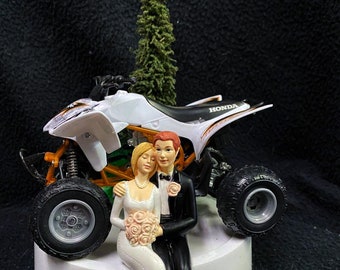 White with Gold Quad ATV off road 4 wheeler Wedding Cake Topper sexy funny outdoors racing fun Groom Top