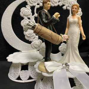 Golfer Wedding cake topper Groom top  Golf Player bag  Engagement Party Centerpiece Funny