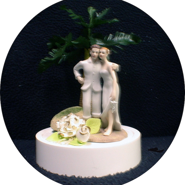 Tropical, Luau, Hawaii Beach Florida Wedding Cake Topper. Ocean Lake bride and Groom Top