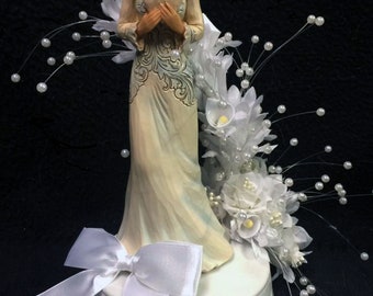 Bridal Shower Quinceanera 15 Birthday Cake Topper Beautiful porcelain figurine Sweet 16 Calla Lily Pearls Centerpiece Decoration Wedding top