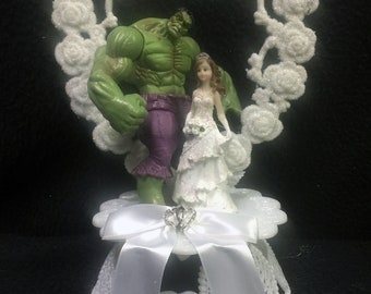 Hulk bride Wedding Cake Topper Top Super Hero Heart funny Groom top Marvel Comic