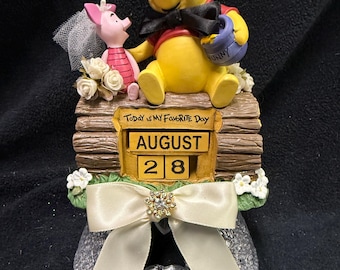 PIGLET garden Bride Winnie the Pooh Groom Wedding Cake Topper "Your my Honey Always"  GROOM TOP wedding date added