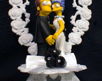 Young Homer & Marge Simpsons Wedding Cake Topper 139.00 OR add set for of glasses. knife set. Groom topper The Simpson