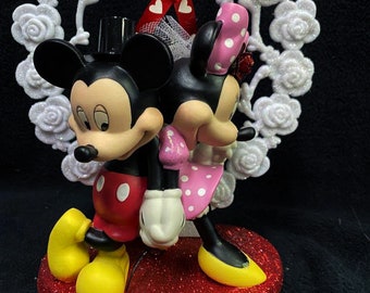 Mickey & Minnie Mouse RED Heart Classic Disney Wedding Cake Topper, groom top,  Funny YOU Pick Heart or Moon Top, Glasses, Knife Book