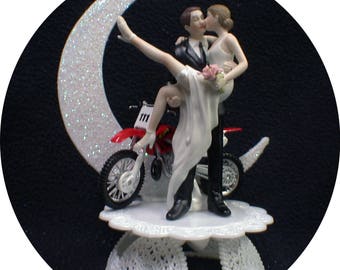 SEXY Off Road Dirt Bike Motorcycle wedding Cake topper Honda racing Moonlight