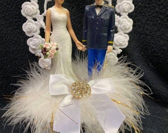 Marine Army Navy Officer Wedding Cake TOPPER Groom Top. Dress blue Milatary Hero