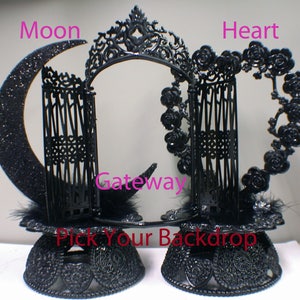 Design your Wedding Cake Topper Black or White Gateway Moon Heart Base Backdrop Halloween Ornament display top Groom bride Craft