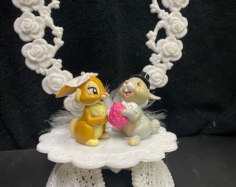 Wedding Cake Topper classic Thumper the Rabbit Bambi the Deer Bride groom top Nature  or Toastin Glasses, Server and Knife set