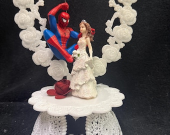Spiderman Spiderman Dropping in to Mary his love DC Bride Super Hero Wedding groom top spider man