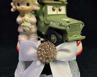 Armed Service Marine Army Navy JEEP  Wedding Cake Topper Groom top Adorable Precious Moments Figure, centerpiece, birthday shower